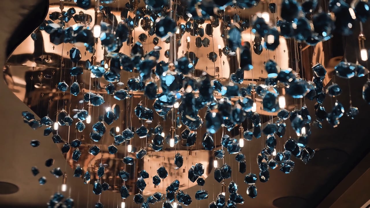 Bespoke blue glass installation at a Santori private dining event in Houston